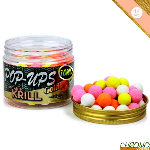 Pop Ups Pro Elite Baits Fluo Gold Antartic Krill 14/15mm 150ml 3 Pop Ups Pro Elite Baits Fluo Gold Antartic Krill 14/15mm 150ml